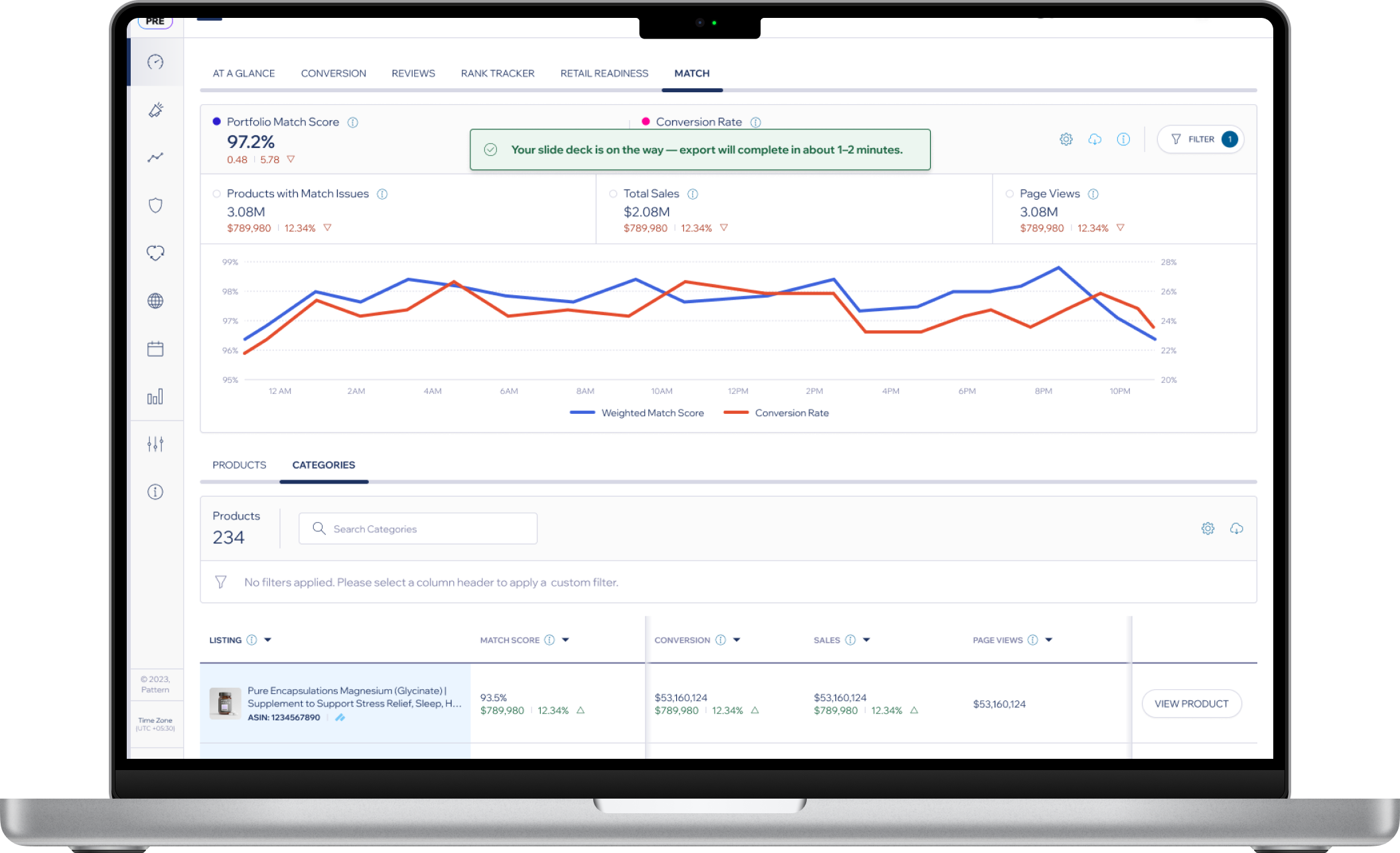 Dashboard showing slide export completion notification